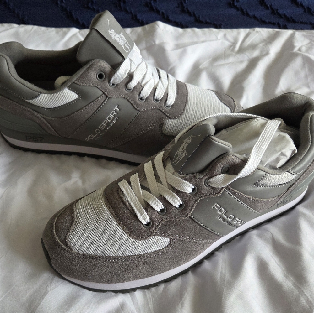 Polo by Ralph Lauren Gray and White Slaton Sneakers Athletic Style